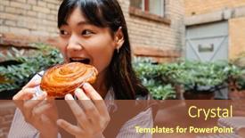  Presentation with eating - Presentation enhanced with young-cheery-asian-girl-eating background and a tawny brown colored foreground