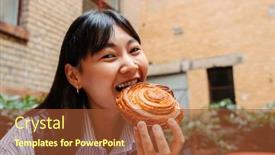  Presentation with eating - Presentation theme with young-cheery-asian-girl-eating background and a red colored foreground