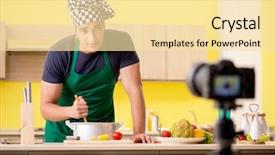  Presentation with food preparation - Presentation theme having young chef blogger explaining food background and a blonde colored foreground