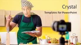  Presentation with blogger - PPT theme enhanced with young chef blogger explaining food background and a blonde colored foreground