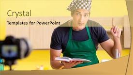  Presentation with food preparation - Theme enhanced with young-chef-blogger-explaining-food background and a blonde colored foreground