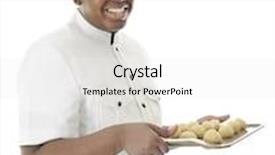  Presentation with white sheet - PPT theme enhanced with young chef happily looking at the viewer as he carries a cookie sheet filled with a dozen balls of dough on a white background background and a white colored foreground