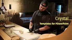  Presentation with apron - Presentation theme featuring young-chef-in-black-gloves background and a wine colored foreground