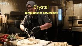  Presentation with restaurant kitchen - Presentation theme having young-chef-in-uniform background and a tawny brown colored foreground