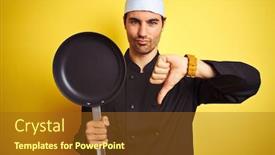  Presentation with cook chef - Slide deck featuring young-chef-man-wearing-uniform background and a tawny brown colored foreground