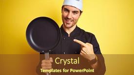  Presentation with cook chef - Beautiful slide deck featuring young-chef-man-wearing-uniform backdrop and a tawny brown colored foreground