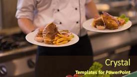  Presentation with meals - Presentation design enhanced with young-chef-presenting-dishes background and a tawny brown colored foreground