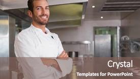  Presentation with chef - Theme having young chef standing with arms background and a violet colored foreground
