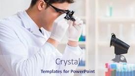  Presentation with chemical - PPT theme having young-chemical-scientist-working background and a sky blue colored foreground