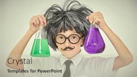  Presentation with flasks - PPT layouts with young-chemist-a-smart-child background and a mint green colored foreground