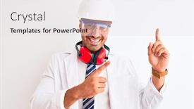  Presentation with security camera - Slides having young-chemist-man-wearing-security background and a white colored foreground