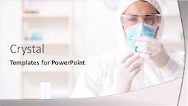  Presentation with chemicals - PPT theme consisting of young chemist student working in lab on chemicals background and a sky blue colored foreground