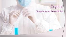  Presentation with chemicals - Presentation theme featuring young chemist student working in lab on chemicals background and a sky blue colored foreground