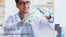  Presentation with chemicals - Amazing slides having young-chemist-student-working backdrop and a light blue colored foreground
