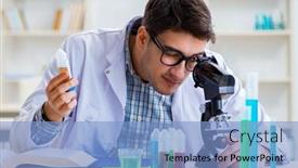  Presentation with chemist - Colorful presentation design enhanced with young-chemist-student-working backdrop and a light blue colored foreground