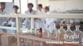  Presentation with chemistry - Slide set enhanced with young-chemistry-students-preparing background and a violet colored foreground