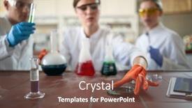  Presentation with young students working in groups - Colorful PPT theme enhanced with young-chemistry-students backdrop and a tawny brown colored foreground