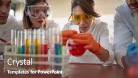  Presentation with chemical experiment - Cool new slide deck with young-chemistry-students backdrop and a tawny brown colored foreground