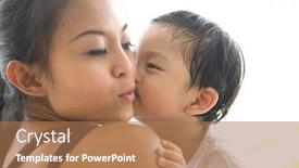  Presentation with mom - Audience pleasing presentation theme consisting of young child kisses his mom on her cheek showing great love and affection backdrop and a coral colored foreground