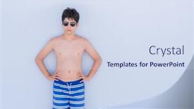  Presentation with holidays - PPT theme enhanced with young child on holidays standing over wall with a confident expression on smart face thinking serious background and a sky blue colored foreground
