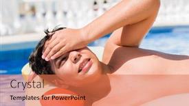  Presentation with angry child - Colorful PPT theme enhanced with young child on pad on holidays at the swimming pool by the beach stressed with hand on head shocked with shame and surprise face angry and frustrated fear and upset for mistake backdrop and a coral colored foreground