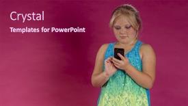  Presentation with electronic environment - Presentation theme consisting of young child posing in a studio environment with an electronic device background and a violet colored foreground