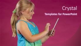  Presentation with electronic environment - Beautiful PPT theme featuring young child posing in a studio environment with an electronic device backdrop and a violet colored foreground