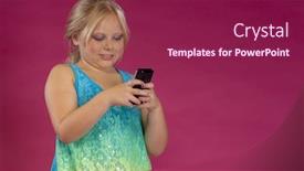  Presentation with electronic environment - PPT theme having young child posing in a studio environment with an electronic device background and a violet colored foreground