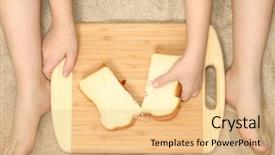  Presentation with peanut butter - Presentation design with young child's hands and feet in sand with peanut butter sandwich background and a coral colored foreground