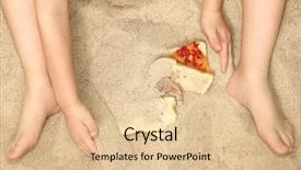  Presentation with black children babies hands feet - Slide set having young child's hands and feet in sand burying peanut butter sandwich background and a lemonade colored foreground