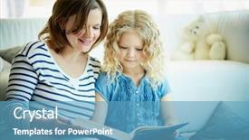  Presentation with girl reading - Presentation theme consisting of young children books - portrait of cute girl background and a teal colored foreground