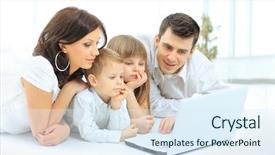  Presentation with family - Amazing slide set having young children computer - family looking into the laptop backdrop and a  colored foreground