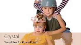  Presentation with young children - Slide deck featuring young children dressed in costumes isolated over white background background and a gold colored foreground