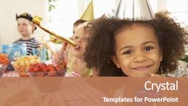  Presentation with children birthday - Cool new PPT theme with young children eating at birthday backdrop and a coral colored foreground