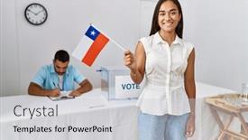  Presentation with chile - Presentation theme with young-chilean-voter-woman-holding background and a light gray colored foreground