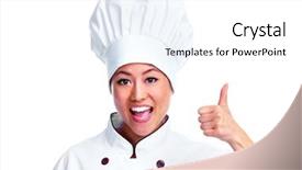  Presentation with chef - Cool new PPT theme with young chinese chef woman isolated backdrop and a white colored foreground