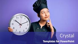  Presentation with clock countdown - Audience pleasing PPT layouts consisting of young-chinese-chef-woman-wearing backdrop and a royal blue colored foreground