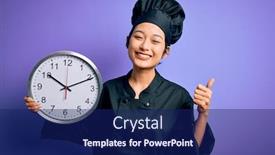  Presentation with clock countdown - PPT theme having young-chinese-chef-woman-wearing background and a navy blue colored foreground