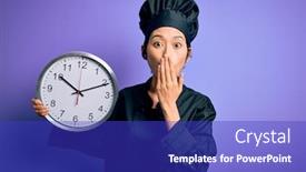  Presentation with clock countdown - Presentation theme featuring young-chinese-chef-woman-wearing background and a royal blue colored foreground