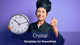  Presentation with clock countdown - Beautiful slide deck featuring young-chinese-chef-woman-wearing backdrop and a navy blue colored foreground