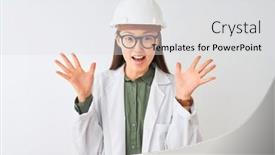  Presentation with woman engineer - Amazing presentation having young chinese engineer woman wearing coat helmet glasses over isolated white background celebrating crazy and amazed for success with arms raised and open eyes screaming excited winner concept backdrop and a light gray colored foreground