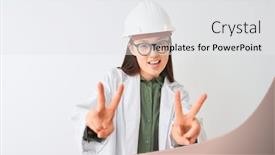  Presentation with woman engineer - Presentation theme consisting of helmet glasses over isolated white background and a white colored foreground