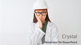  Presentation with woman engineer - Cool new presentation with young-chinese-engineer-woman-wearing backdrop and a light gray colored foreground