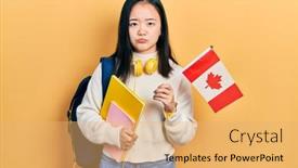  Presentation with student exchange - Presentation theme having young-chinese-girl-exchange-student background and a yellow colored foreground
