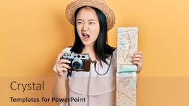  Presentation with city map - PPT theme featuring young-chinese-girl-holding-city background and a  colored foreground