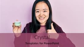  Presentation with cosmetic - Presentation design enhanced with young-chinese-girl-holding-cosmetic background and a  colored foreground