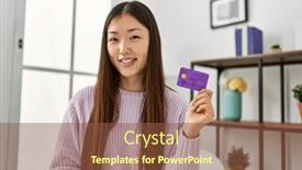  Presentation with credit card - Presentation with young-chinese-girl-holding-credit background and a tawny brown colored foreground