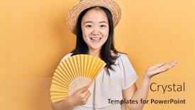  Presentation with chinese chinese - Presentation theme consisting of young-chinese-girl-waving-hand background and a coral colored foreground