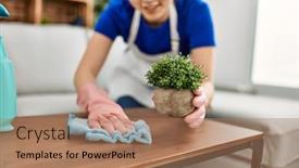  Presentation with chinese - Presentation enhanced with young-chinese-housewife-cleaning-table background and a coral colored foreground