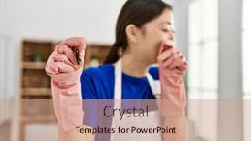  Presentation with chinese - Slides with young-chinese-housewife-holding-cockroach background and a coral colored foreground
